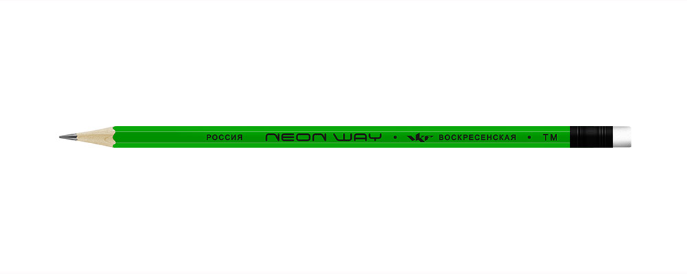 ВКФ Neon way NW05 Карандаш графитный неоновый с ластиком заточенный ТМ (HB) 1-1544 зеленый Фото 1.