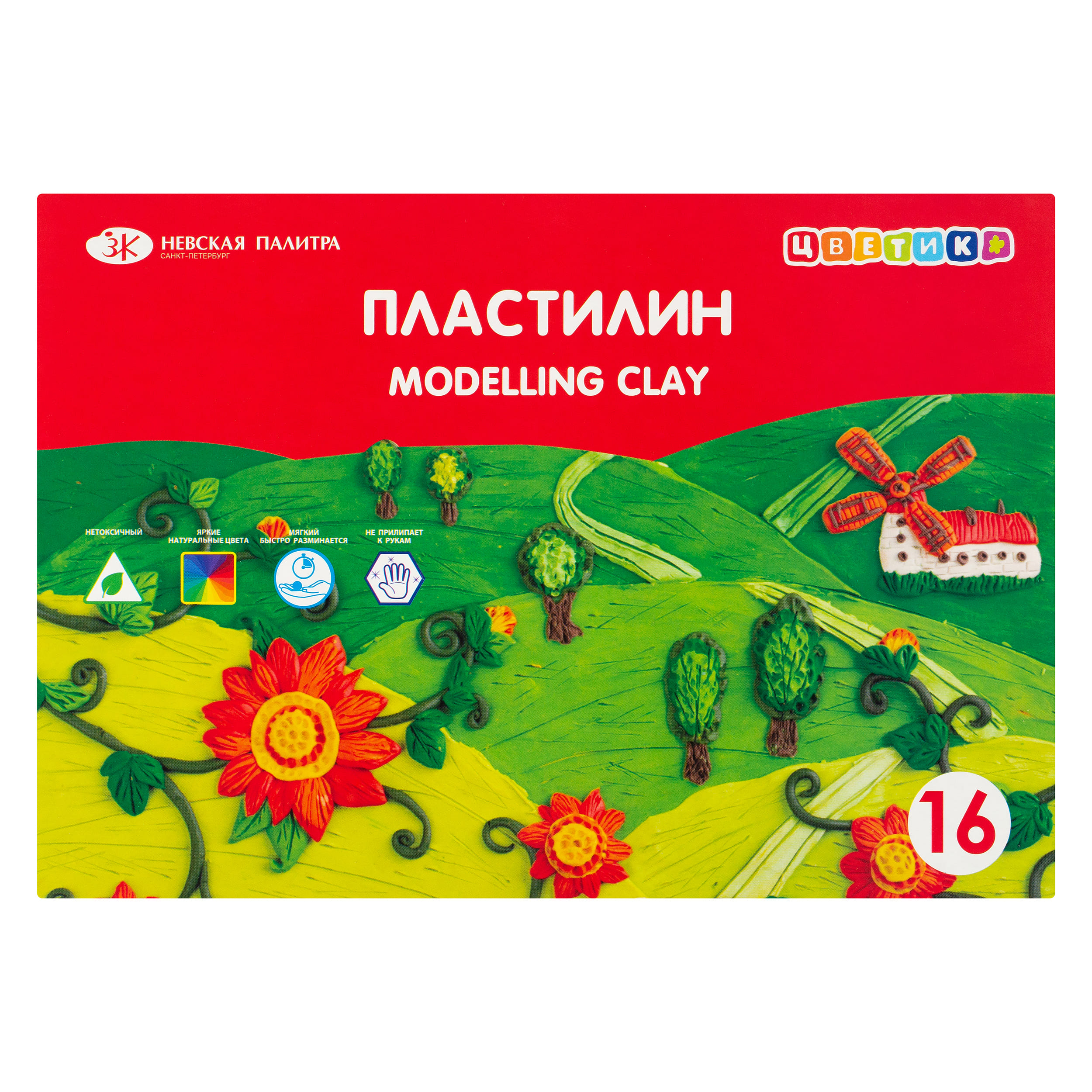 ЦВЕТИК Пластилин детский классический 240 г ( в картонной упаковке ) 16 цв. 32411674 Фото 1.