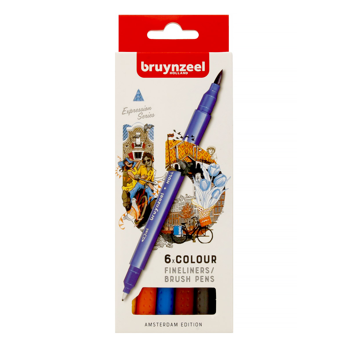 Bruynzeel Brushpen набор двухсторонних линеров 6 цв. 60325606 0.4 мм Амстердам Фото 1.