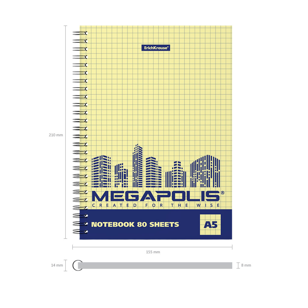 ErichKrause 49803 Тетрадь общая на спирали MEGAPOLIS Yellow Concept A5 148х210 мм 24 л. на спирали 65 г/кв.м клетка желтый внутренний блок Фото 3.