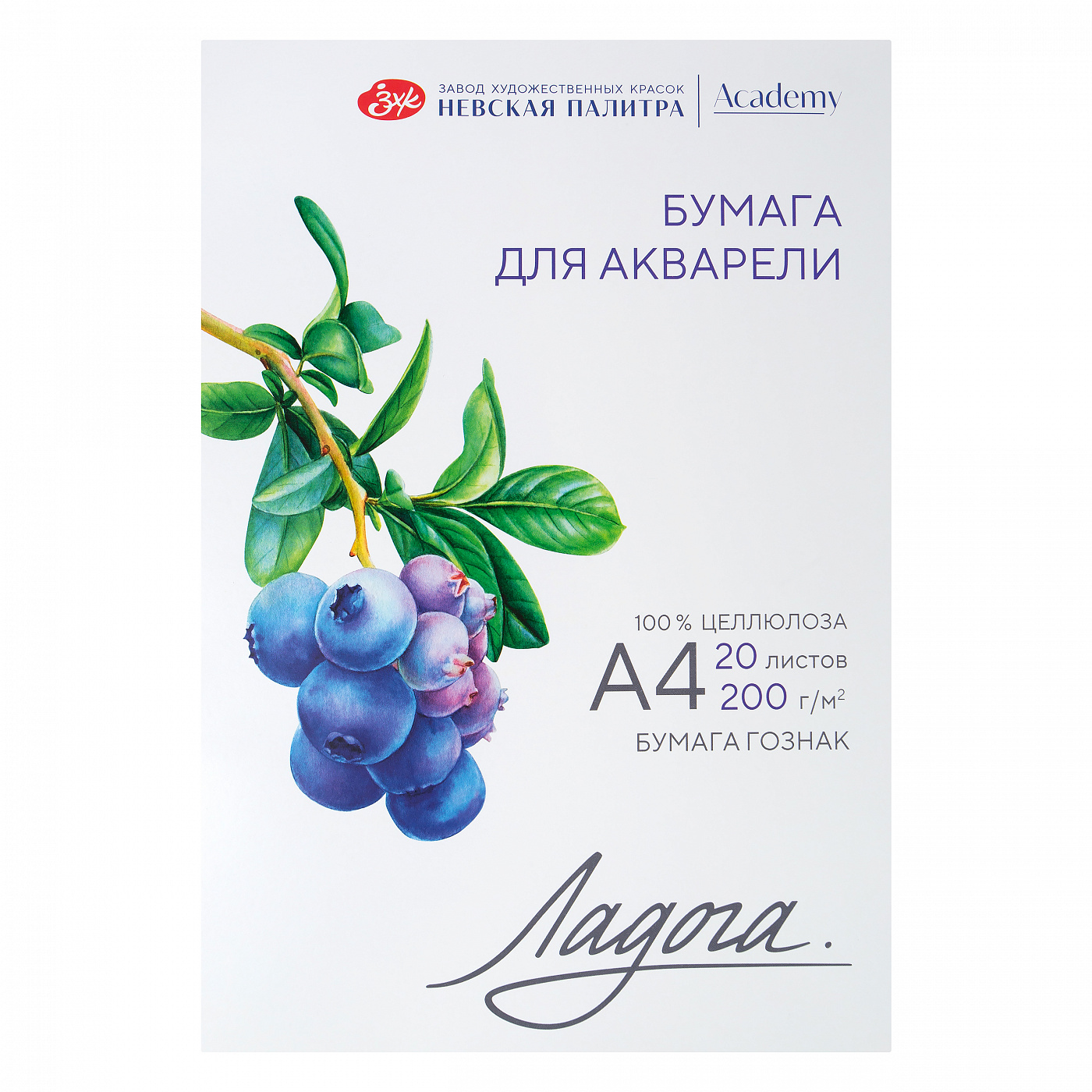 Ладога Папка с бумагой для акварели 100% целлюлоза 200 г/м2 A4 21.5 х 30 см папка 20 л. 252781933 среднезернистая Фото 1.