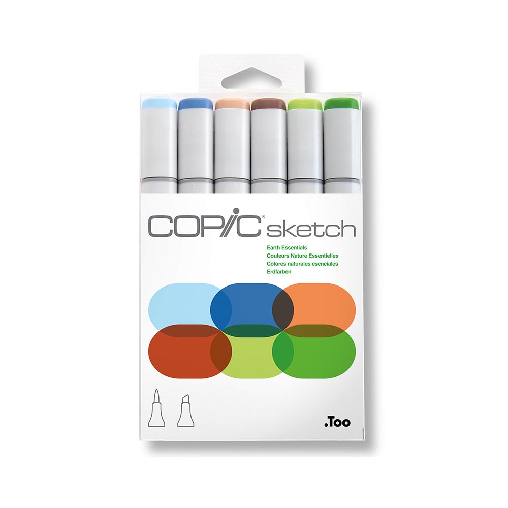 Copic Sketch набор маркеров 1-8 мм 6 цв. кисть/перо скошенное Фото 1.