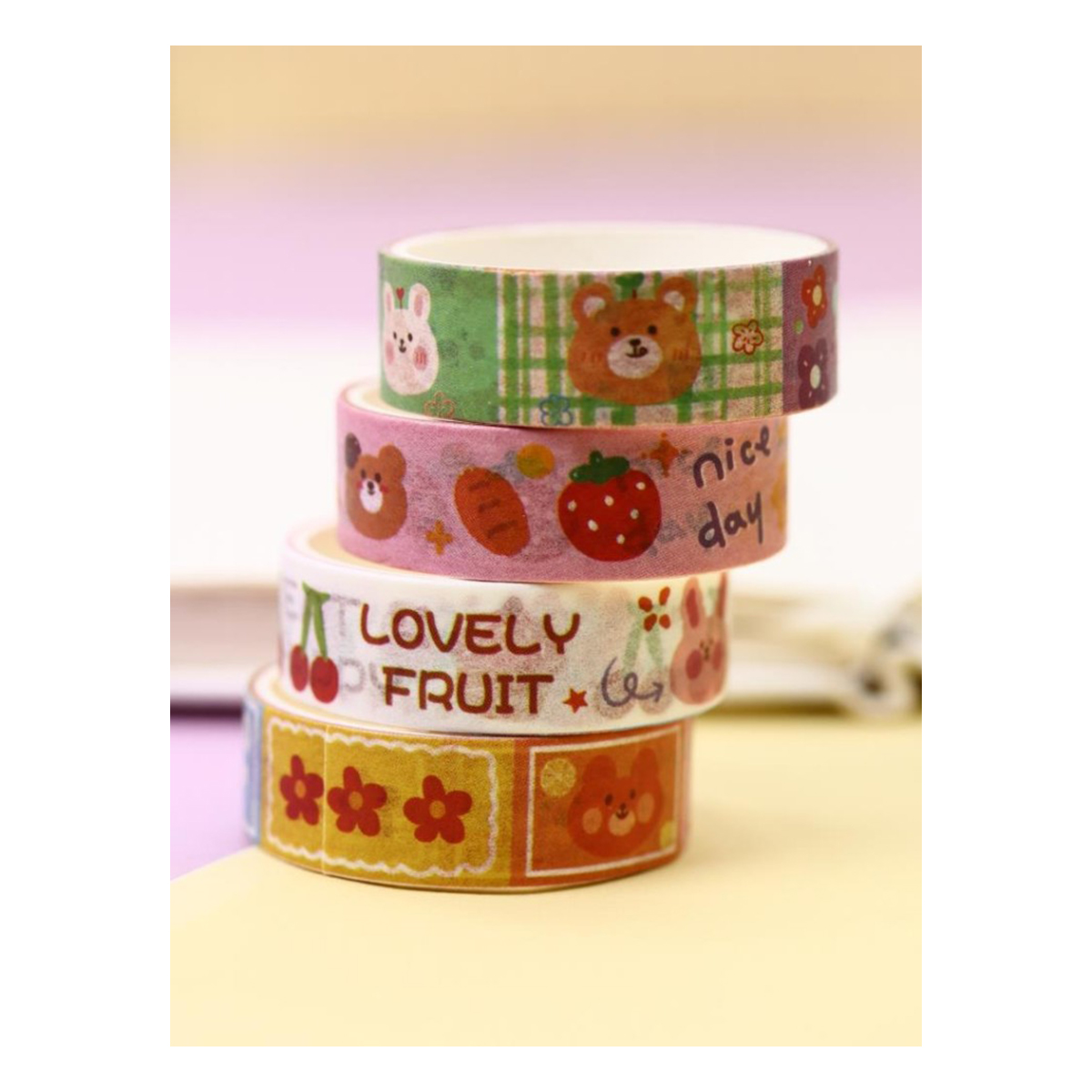 ILIKEGIFT Набор декоративного скотча 4шт в уп. 1 см х 2 м 4 шт. Cute cartoon Eat, white 612-04 Фото 1.
