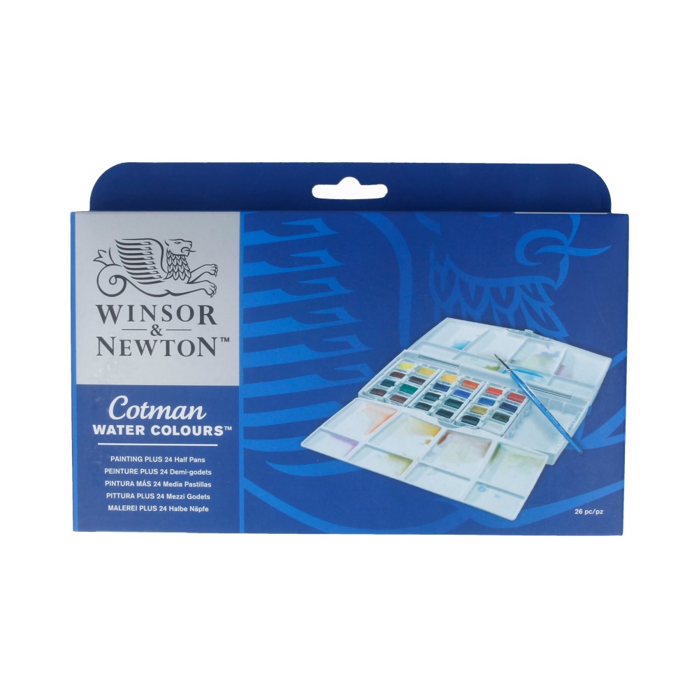 Краска акварель Winsor&Newton набор Cotman Рисование Плюс 24 цв. 390376 с кистью сер.111 №3 Фото 1.