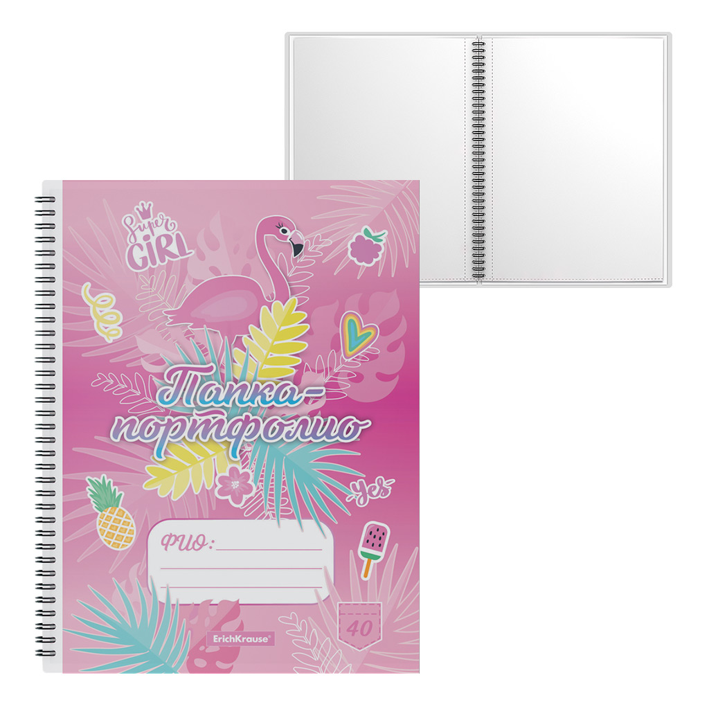 ErichKrause Папка-портфолио пластиковая Rose Flamingo c 40 карманами A4 ( 32х24х4 см) 53370 Фото 1.