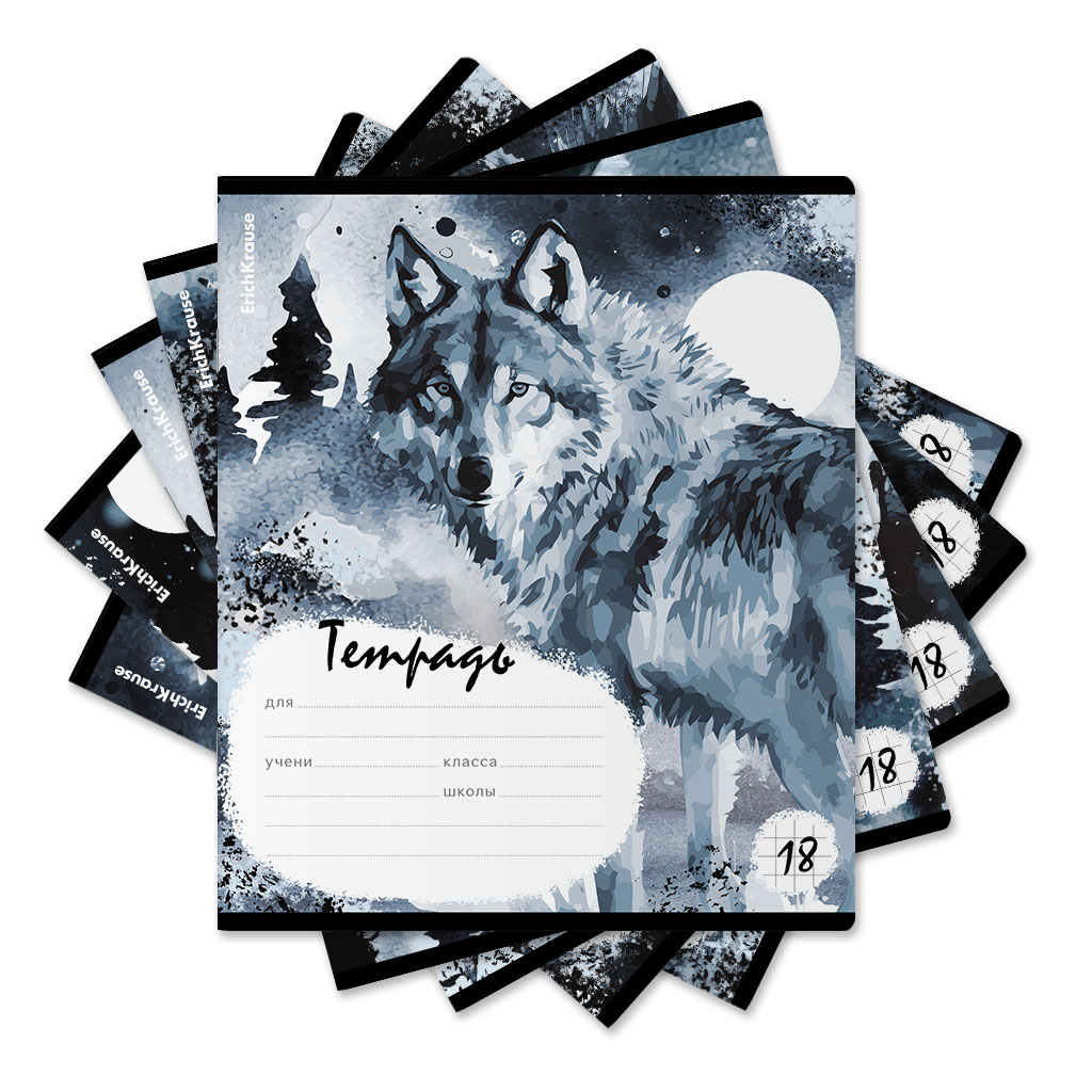 ErichKrause 60562 Тетрадь школьная ученическая Timber Wolf A5+ 18 л. на скрепке 60 г/кв.м клетка Фото 1.