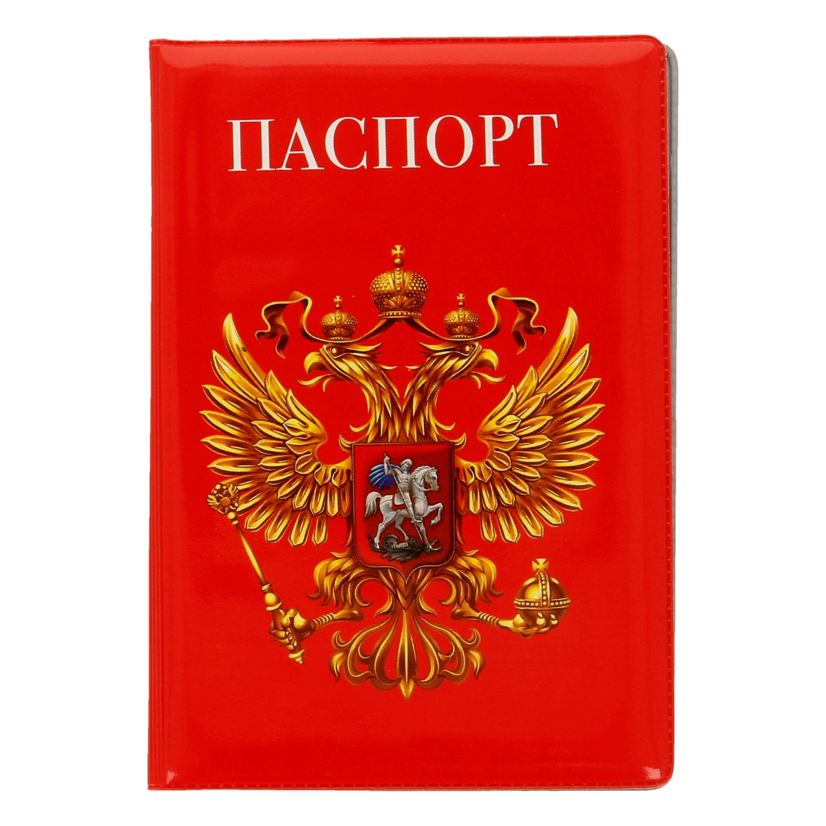 Обложка на паспорт ( 14.1х11.2 см) Герб на красном ОП-1300 Фото 1.