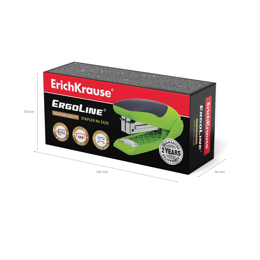 ErichKrause Cтеплер №24/6 ErgoLine до 30 листов ярко-салатовый 46169 Фото 5.