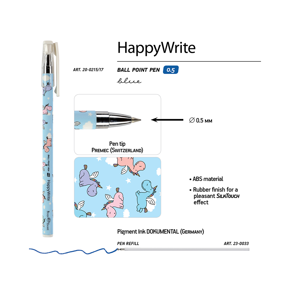 Bruno Visconti ручка шариковая HappyWrite 0.5 мм 20-0215/17 Единорожки цвет чернил: синий Фото 4.