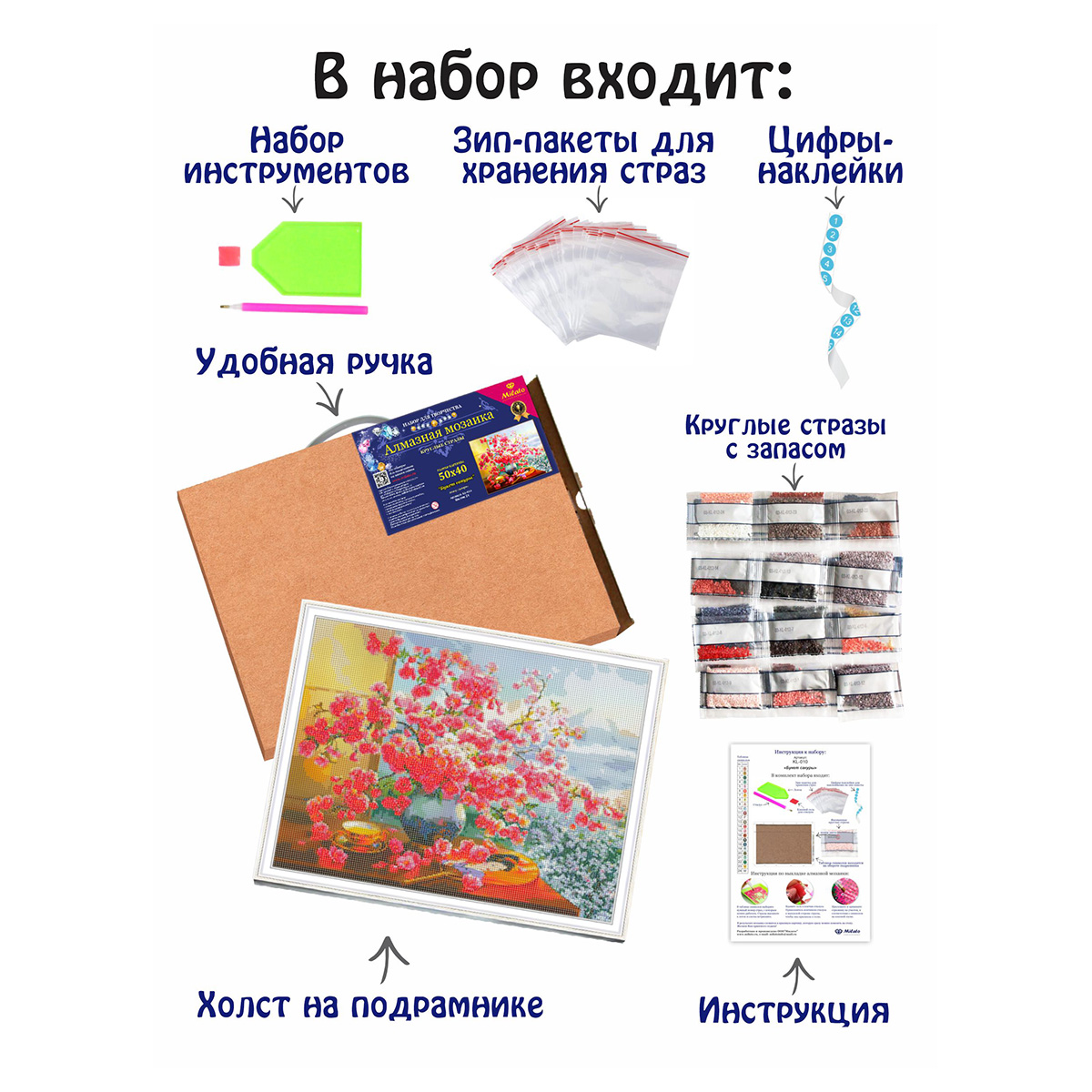 MILATO Алмазная мозаика KL-010 Букет сакуры 50 х 40 см Фото 3.