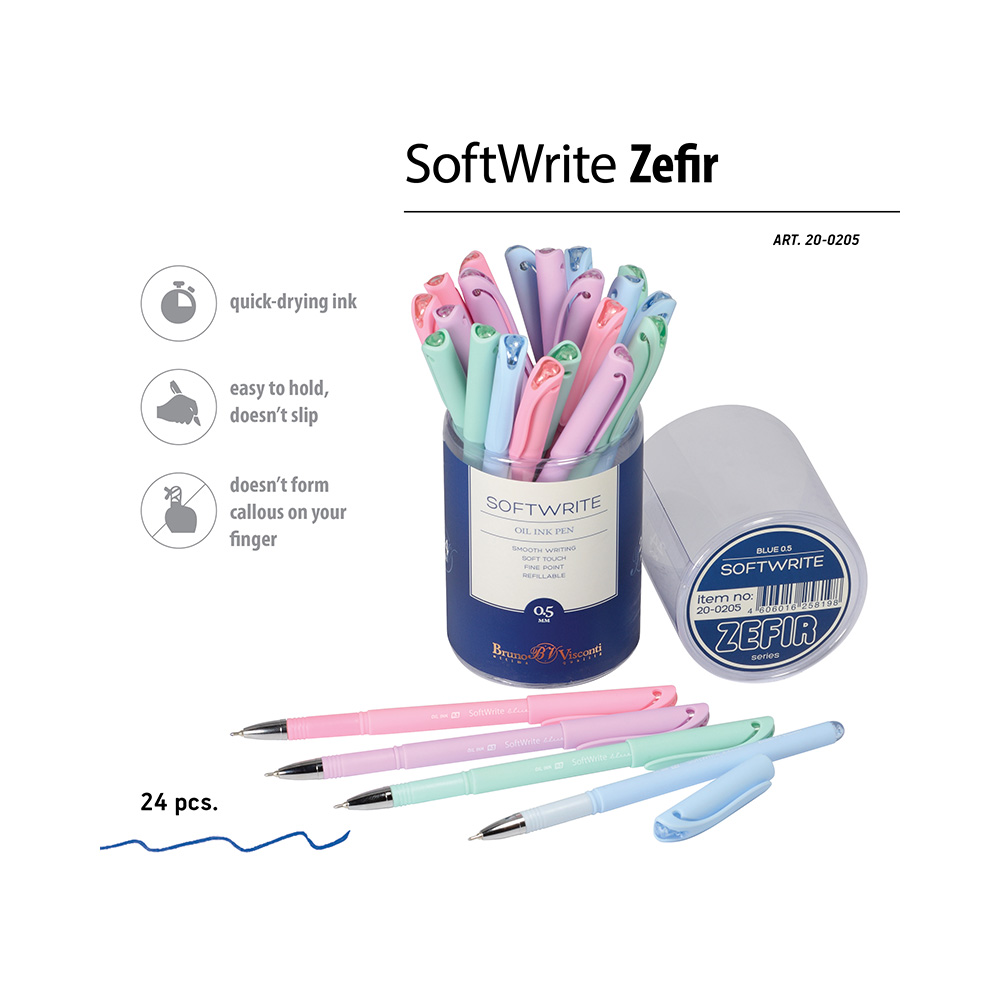 Bruno Visconti ручка шариковая SoftWrite 0.5 мм 20-0205 Zefir цвет чернил: синий Фото 2.