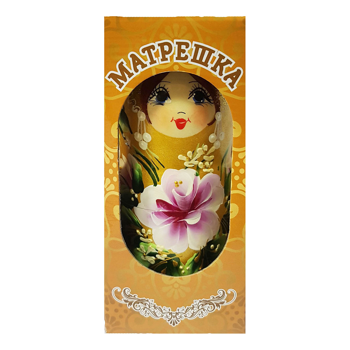 МатрёшИгрушка Матрешка 5 в 1 средняя , в коробке 7.5 х 7.5 х 16.5 см Цветы, Фиалки на салатовом и золотом М05140327К Фото 2.
