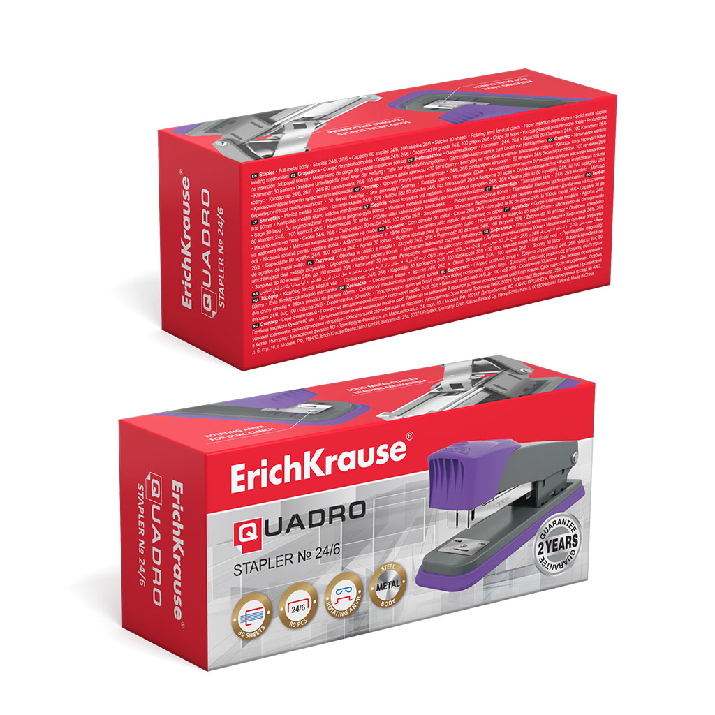 ErichKrause Степлер Quadro Half-strip № 24/6 до 30 листов серо-фиолетовый 47287 Фото 2.
