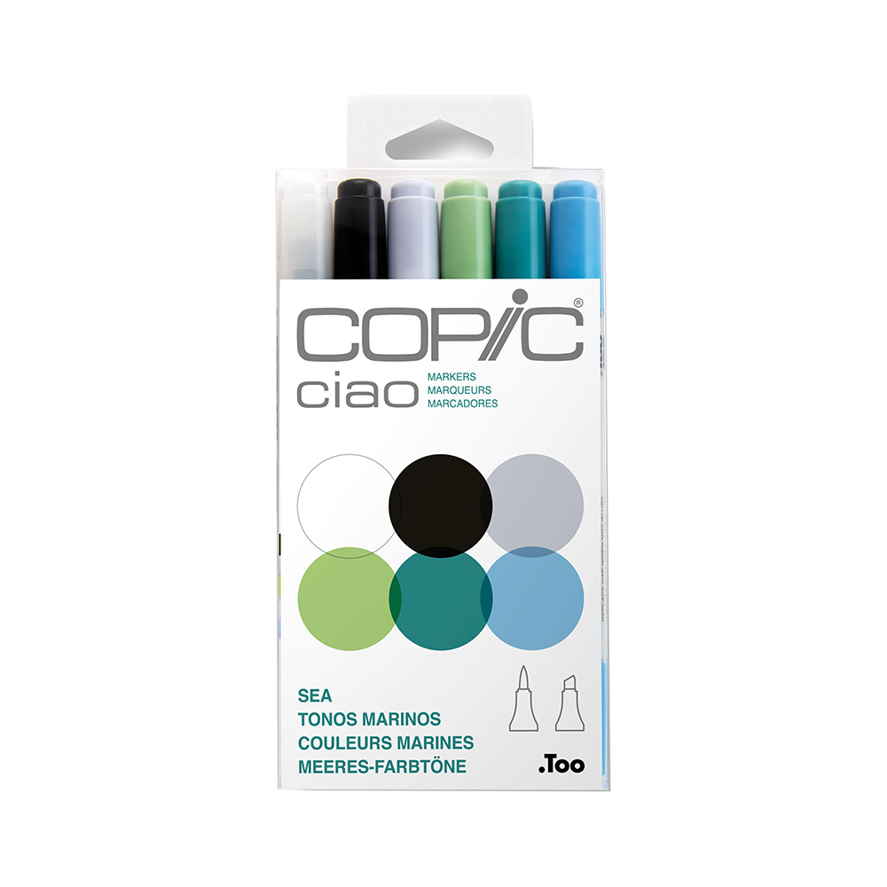 Copic Ciao набор маркеров 1-8 мм 6 цв. кисть/перо скошенное 22075669 океан Фото 1.