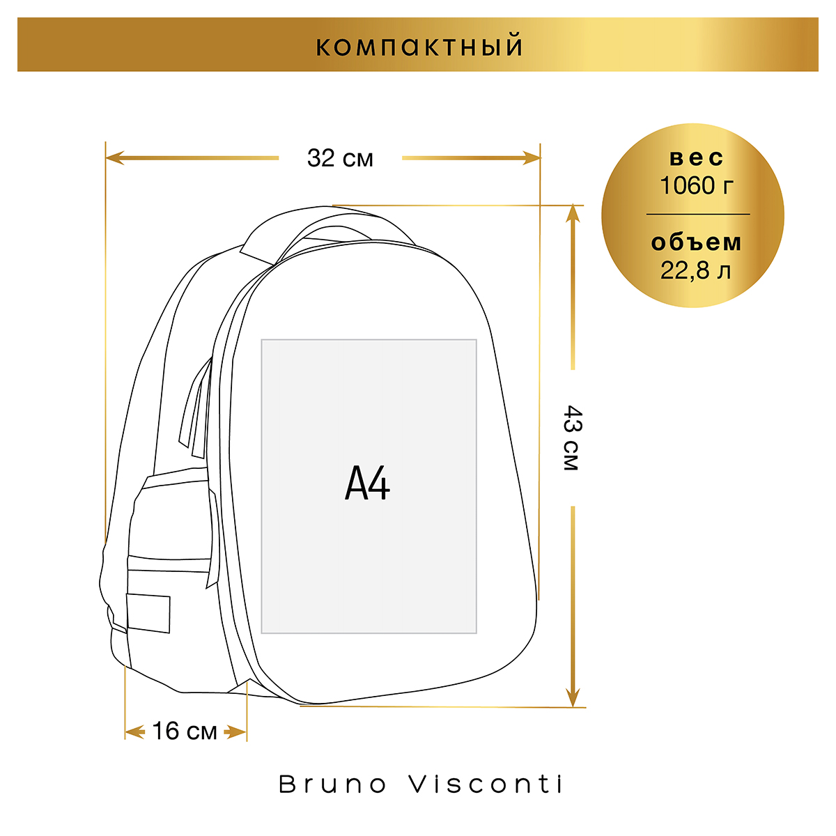 Bruno Visconti Рюкзак-облегченная капсула RAPID.ЛЕОПАРД 43 х 32 х 13 см 12-001-164/02 Фото 5.
