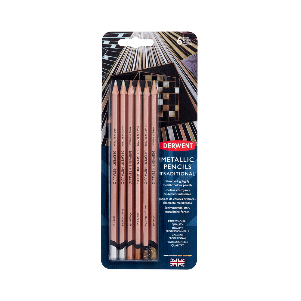 Derwent Набор цветных карандашей Metallic заточенный 6 цв. 6 шт. Фото 1.