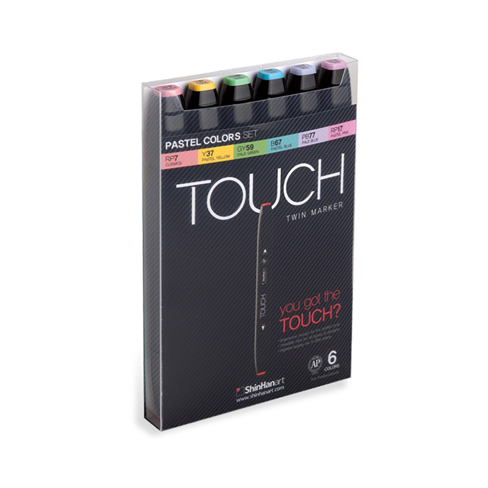 TOUCH TWIN набор маркеров 1-6 мм 6 цв. перо круглое/скошенное 1100616 пастельные тона Фото 1.