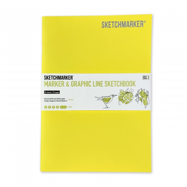 SKETCHMARKER Скетчбук MARKER & GRAPHIC LINE 180г/м.кв 176х250мм 16л мягкая обложка 180 г/м2 17.6 х 25 см лимонный MGLSM/LIMO Фото 1.