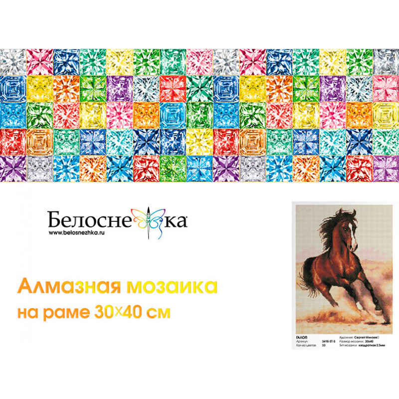 Белоснежка 3418-ST-S Алмазная мозаика Галоп 30 х 40 см Фото 2.