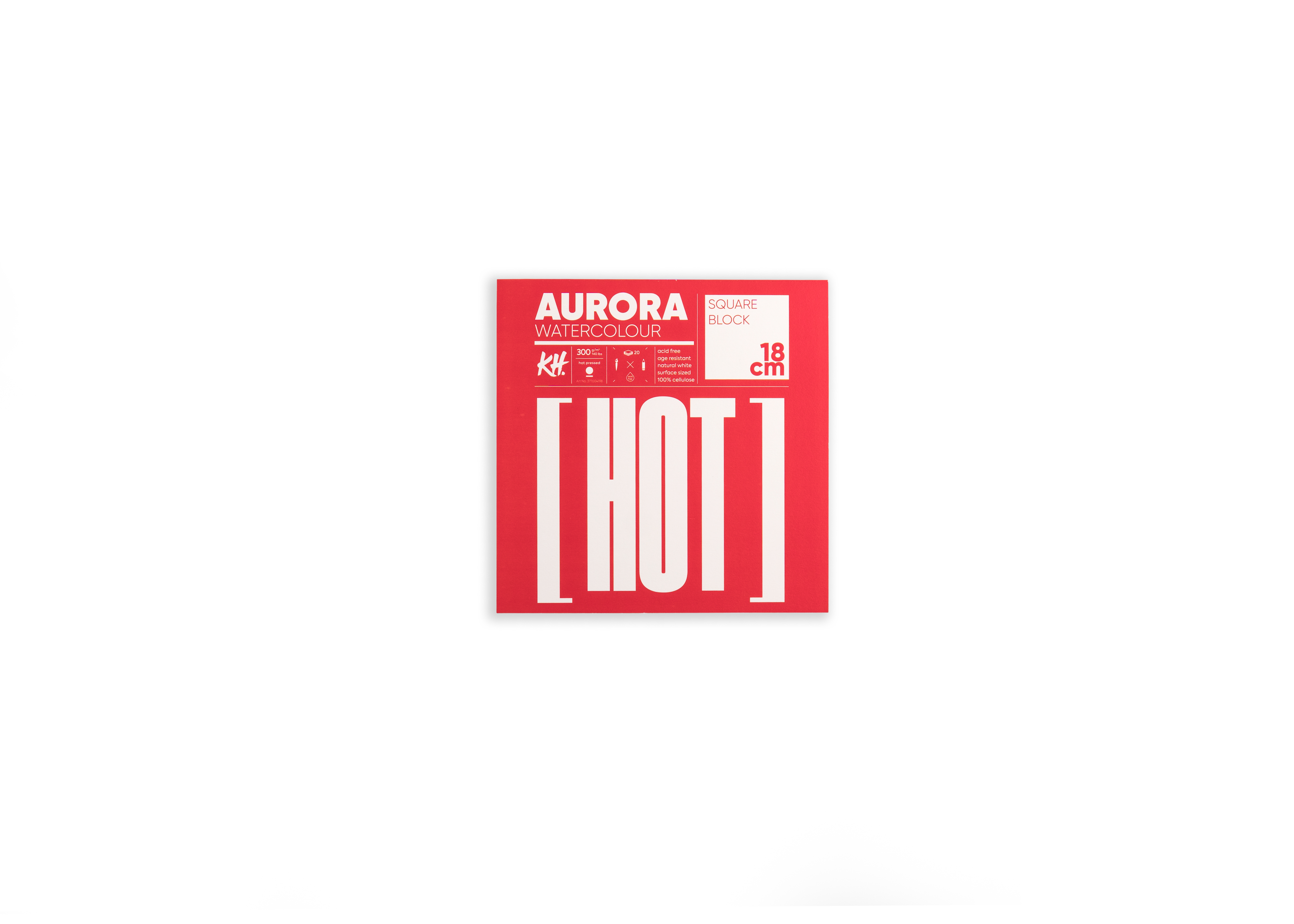 AURORA Блок акварельной бумаги RAW - Hot 100% целлюлоза 300 г/м2 A5+ 18 х 18 см склейка с четырех сторон 20 л. AU377004198 шероховатая Фото 1.