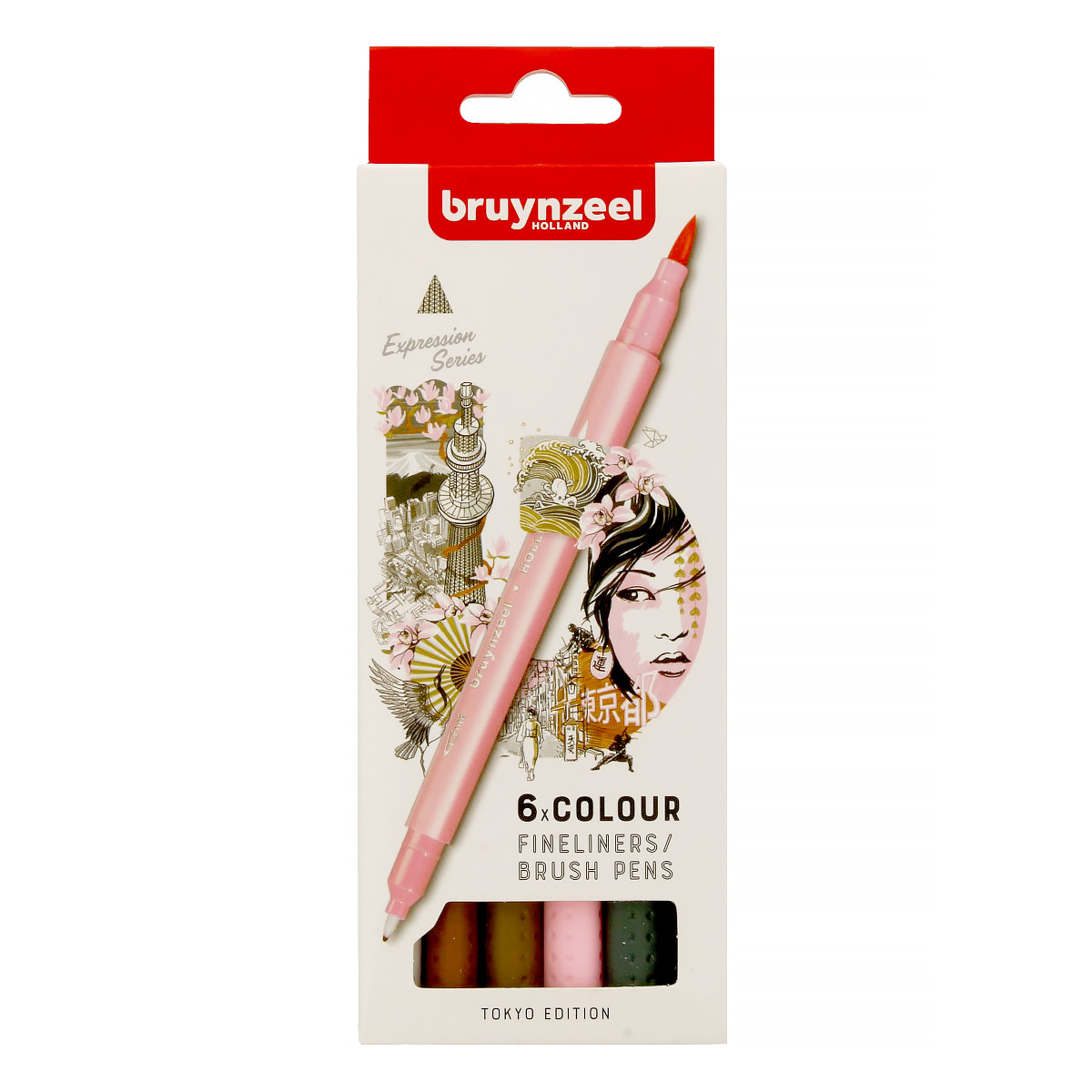Bruynzeel Brushpen набор двухсторонних линеров 6 цв. 60325106 0.4 мм Токио Фото 1.