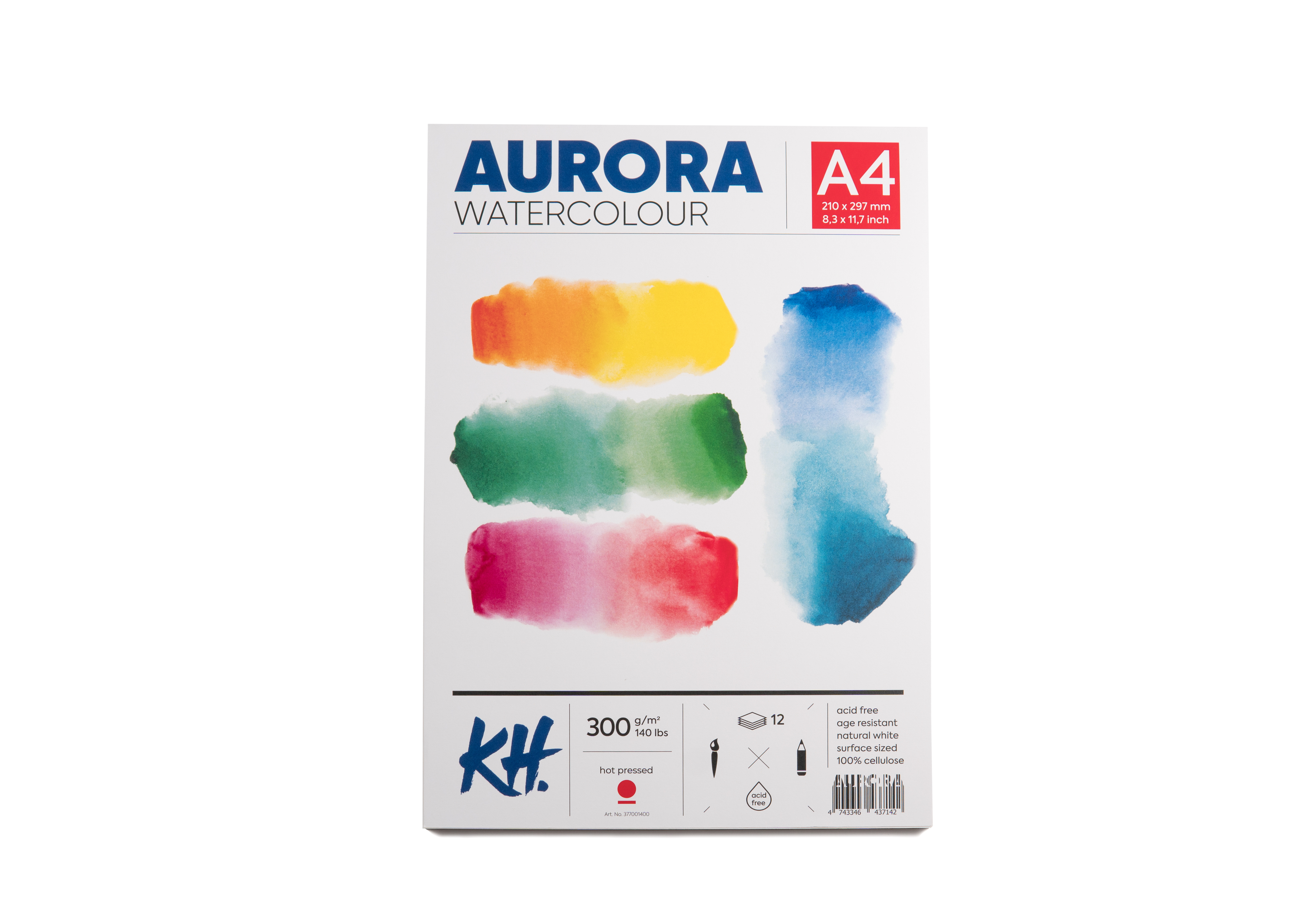 AURORA Альбом для акварели Hot 100% целлюлоза 300 г/м2 A4 21 х 29.7 см склейка с четырех сторон 12 л. естественный белый AU377001400 шероховатая Фото 1.
