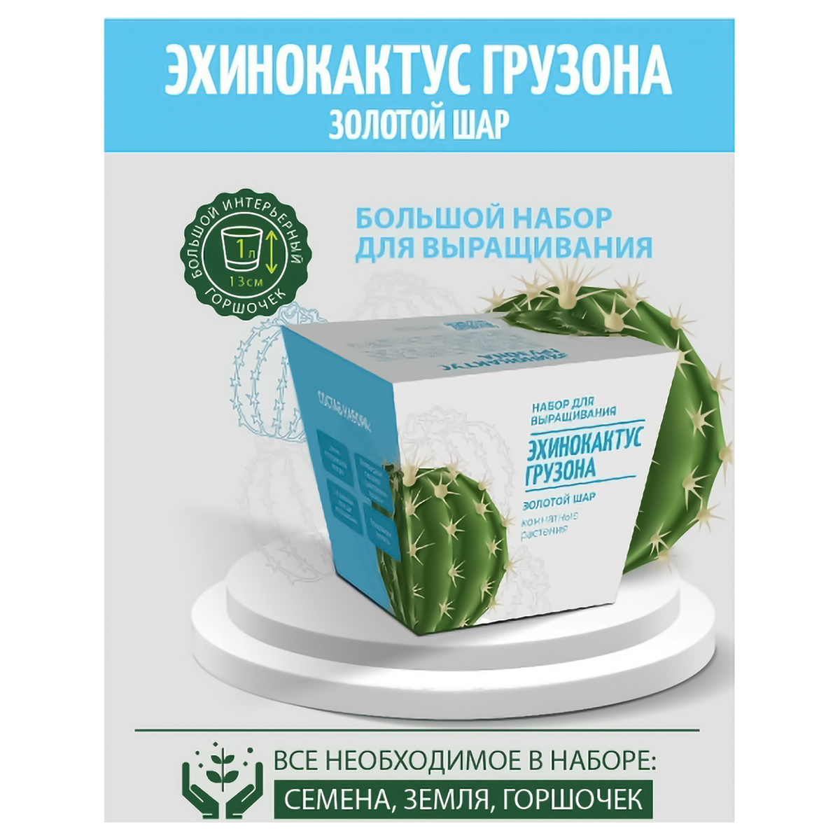 ЭкоКлуб Подарочный набор для выращивания Комнатные растения Эхинокактус Грузона Фото 1.