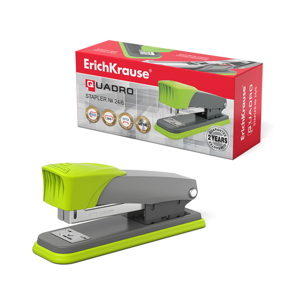 ErichKrause Степлер Quadro Half-strip № 24/6 до 30 листов серо-зеленый 46407 Фото 1.