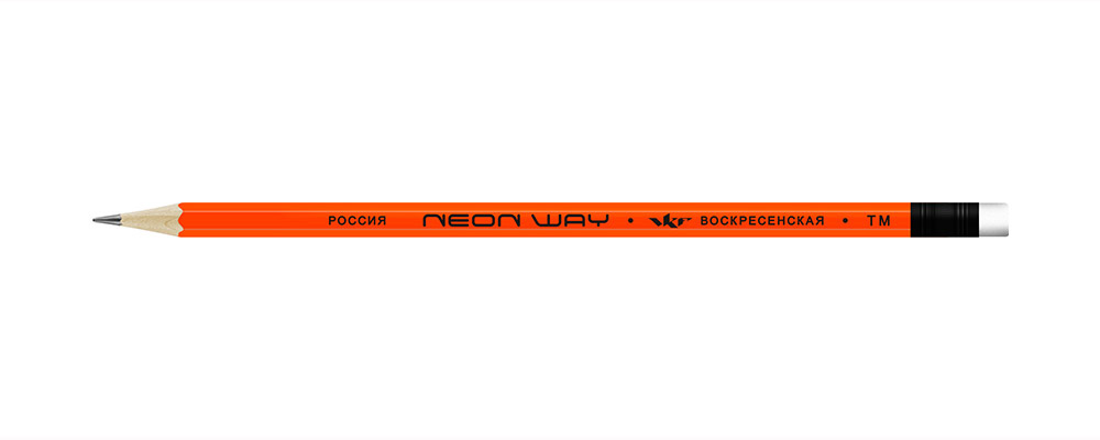 ВКФ Neon way NW05-12Д Карандаш графитный неоновый с ластиком заточенный ТМ (HB) 1-1543 оранжевый Фото 1.