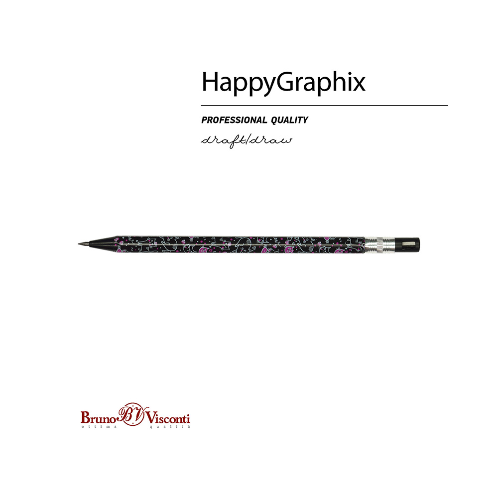 Bruno Visconti Карандаш механический цанговый с точилкой FunGraphix 2 мм 21-0041/06 HB Черные котята Фото 3.