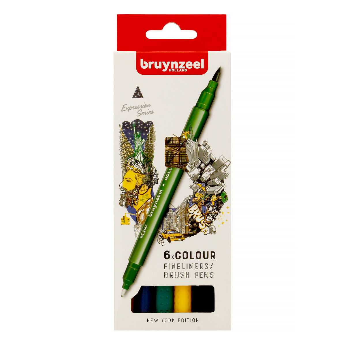 Bruynzeel Brushpen набор двухсторонних линеров 6 цв. 60325406 0.4 мм Нью-Йорк Фото 1.