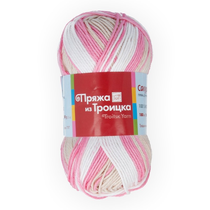 Пряжа из Троицка Сакура 100% вискоза 100 г 180 м №7216 розовый/бежевый Фото 1.