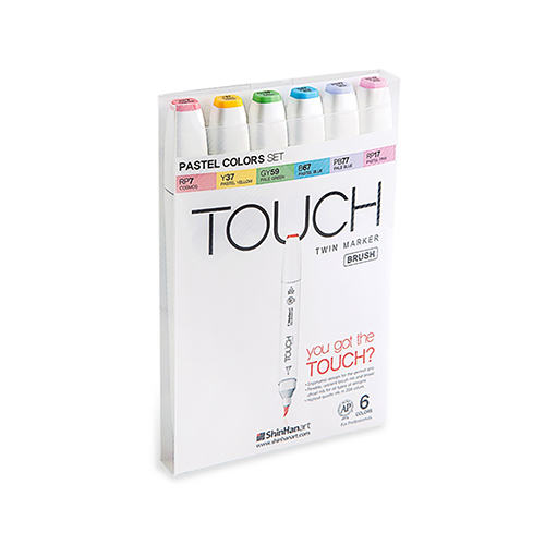 TOUCH TWIN BRUSH набор маркеров 1-8 мм 6 цв. кисть/перо скошенное 1200616 пастельные тона Фото 1.