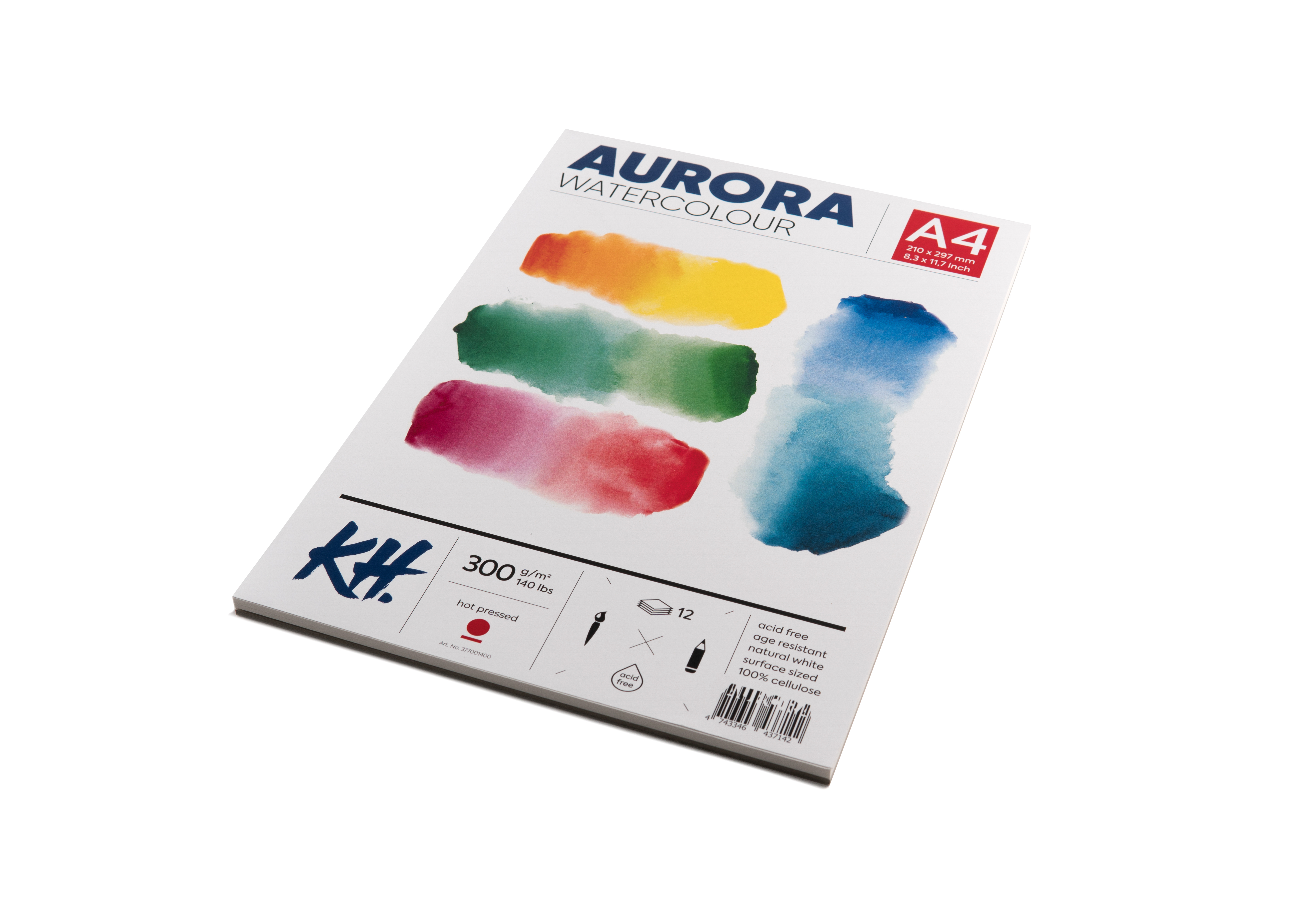 AURORA Альбом для акварели Hot 100% целлюлоза 300 г/м2 A4 21 х 29.7 см склейка с четырех сторон 12 л. естественный белый AU377001400 шероховатая Фото 2.