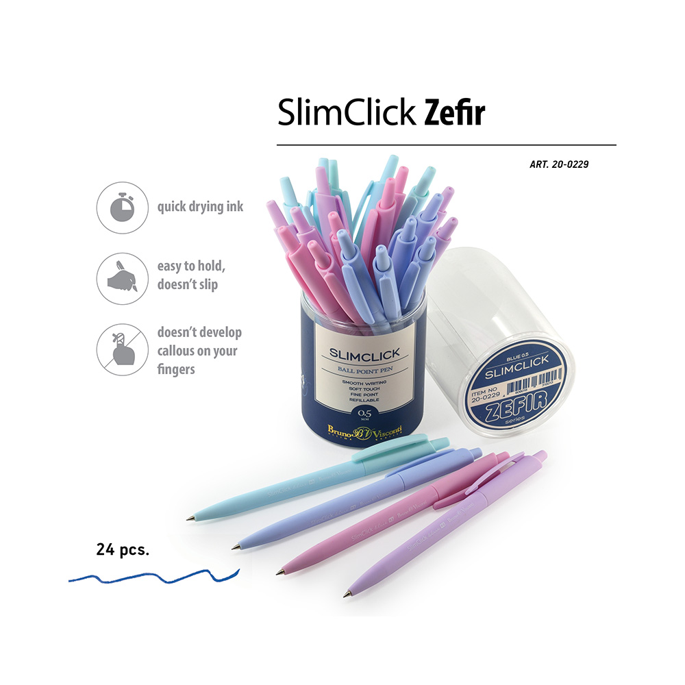 Bruno Visconti ручка автоматическая шариковая SlimClick 0.5 мм 20-0229 ZEFIR цвет чернил: синий Фото 2.