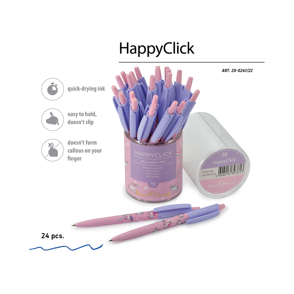 Bruno Visconti ручка автоматическая шариковая HappyClick 0.5 мм 20-0241/22 Единороги цвет чернил: синий Фото 5.