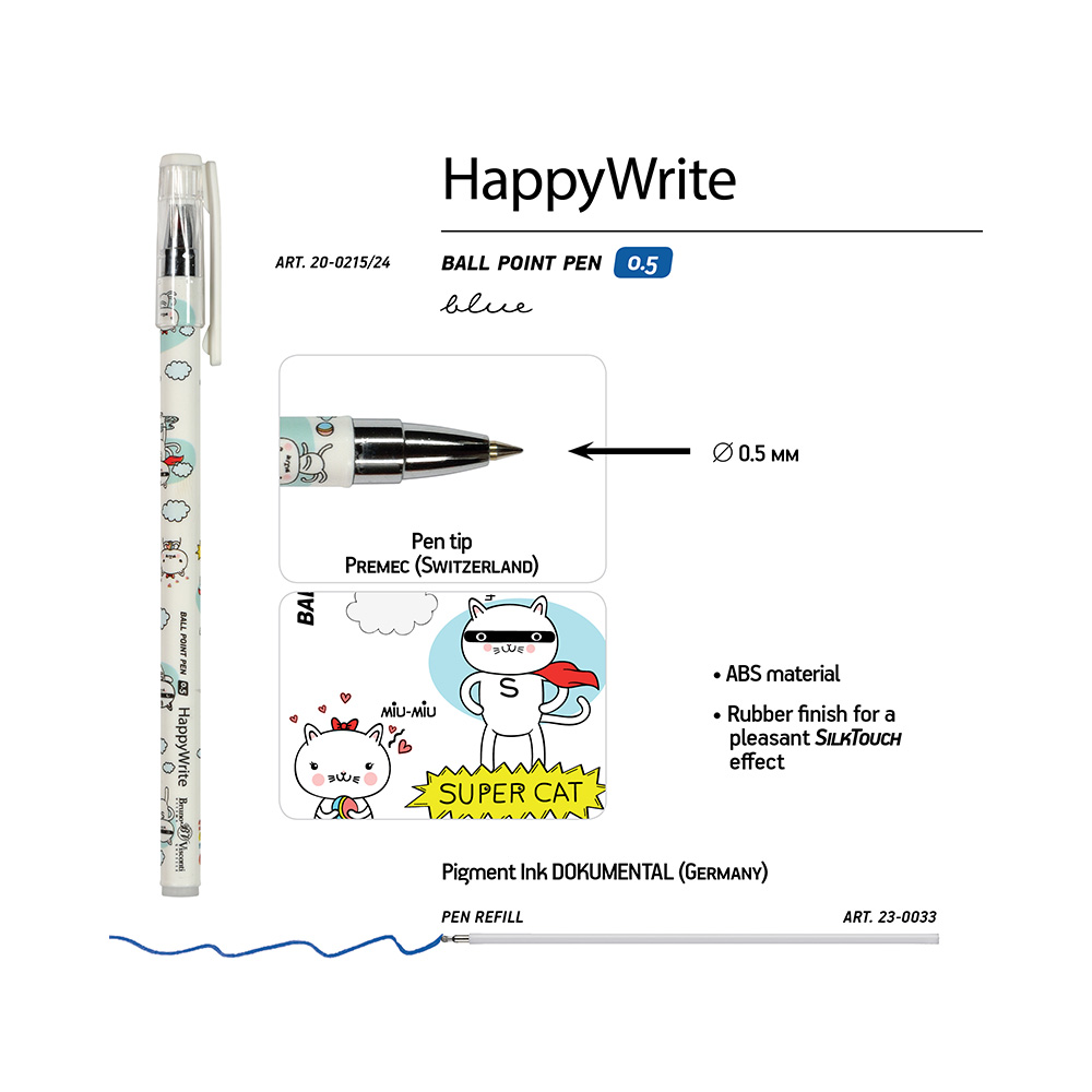 Bruno Visconti ручка шариковая HappyWrite 0.5 мм 20-0215/24 SuperCat цвет чернил: синий Фото 4.