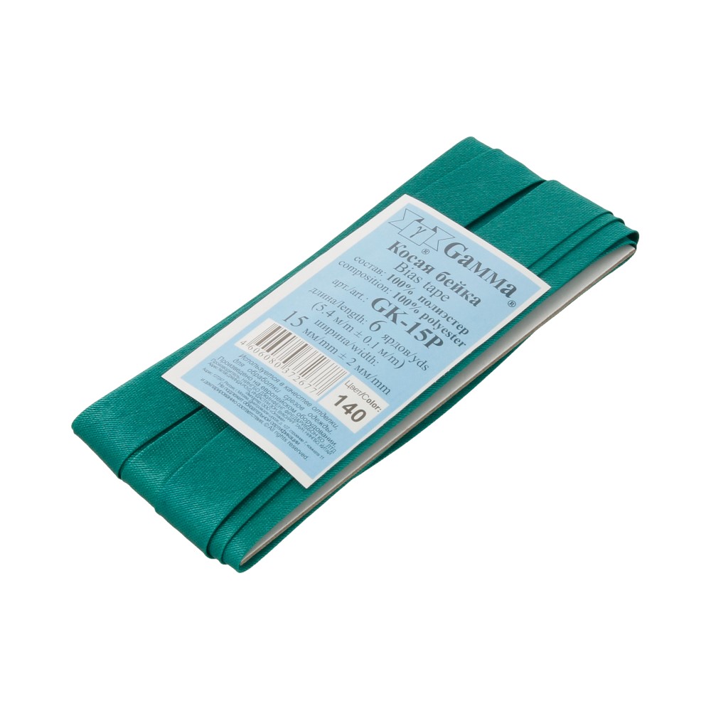 Косая бейка Gamma GK-15P 14 - 15 мм 5.4 м №140 изумруд Фото 3.