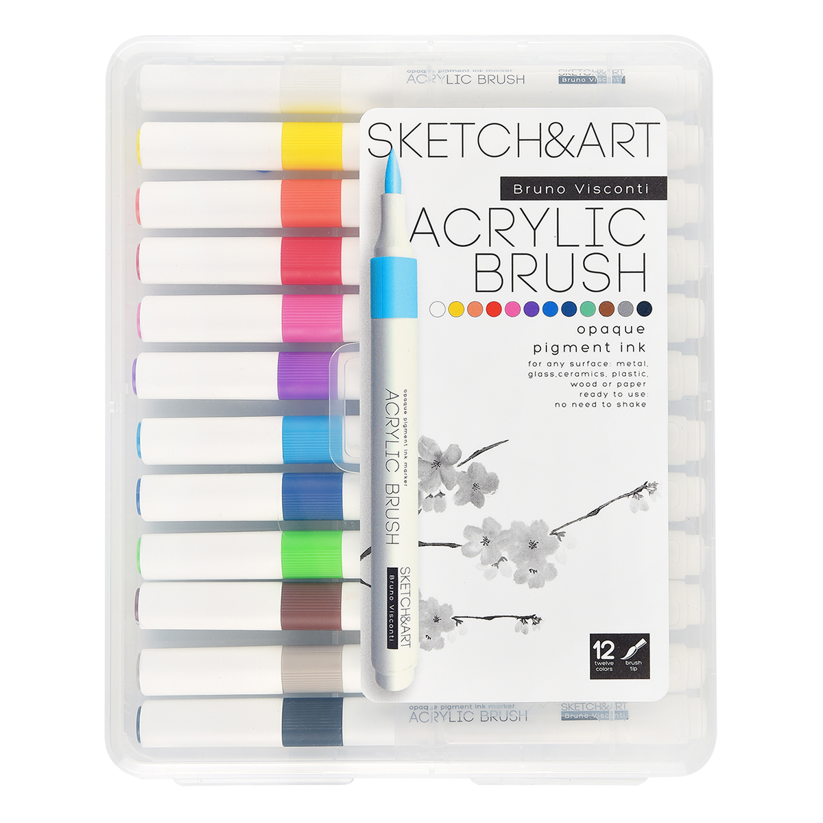 Bruno Visconti Набор акриловых маркеров-кистейSketch&Art 1-4 мм 12 цв. кисть 22-0155 Фото 1.