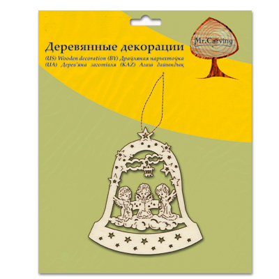 Заготовка для декорирования Mr. Carving AD-022 колокольчик с ангелочками дерево 9 х . Фото 2.