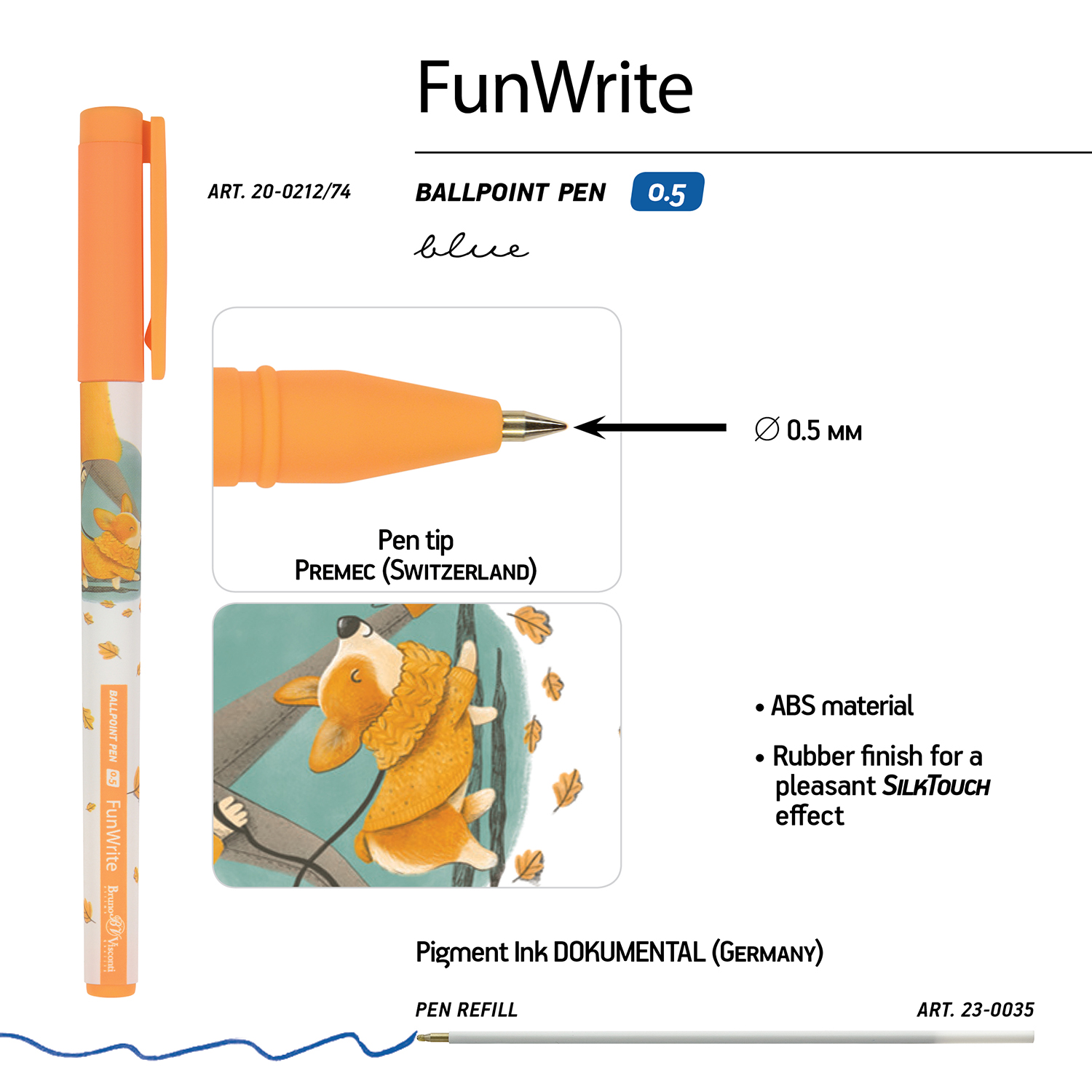 Bruno Visconti ручка шариковая FunWrite 0.5 мм 20-0212/74 Корги цвет чернил: синий Фото 3.