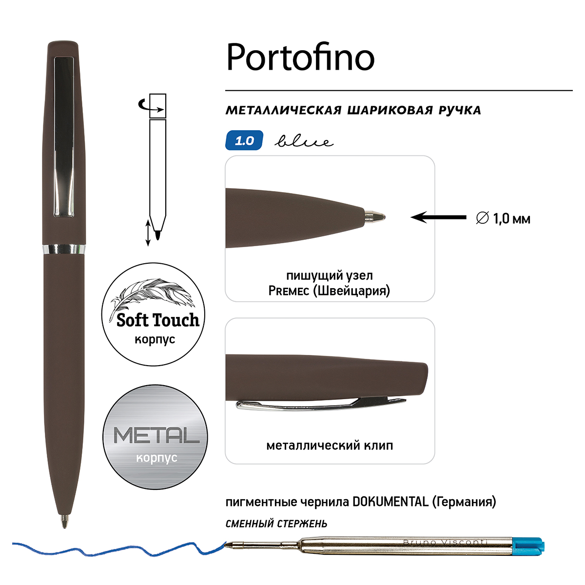 Bruno Visconti Ручка PORTOFINO в тубусе 1 мм 20-0251-05/03 цвет чернил: синий Фото 3.