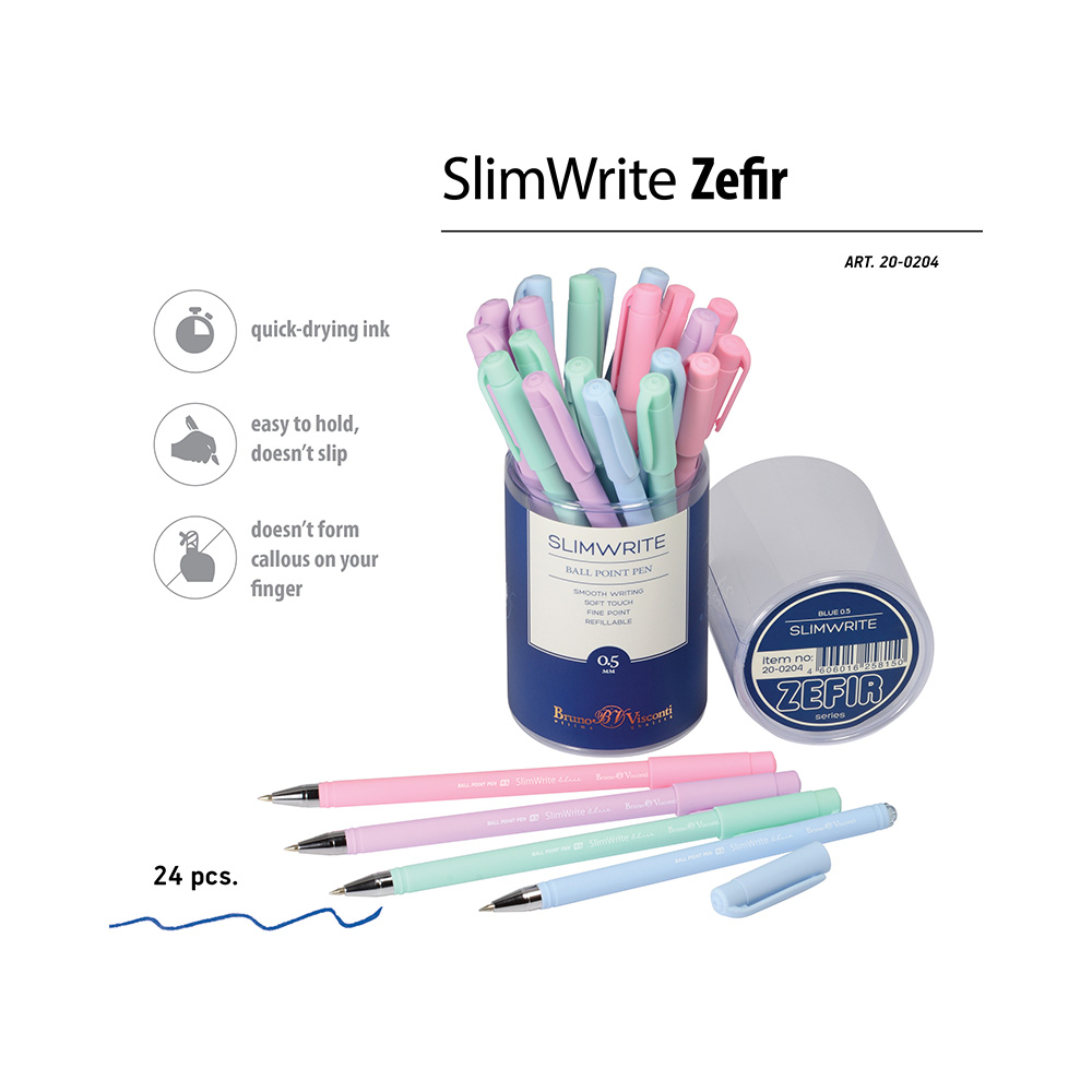 Bruno Visconti ручка шариковая SlimWrite 0.5 мм 20-0204 Zefir цвет чернил: синий Фото 2.
