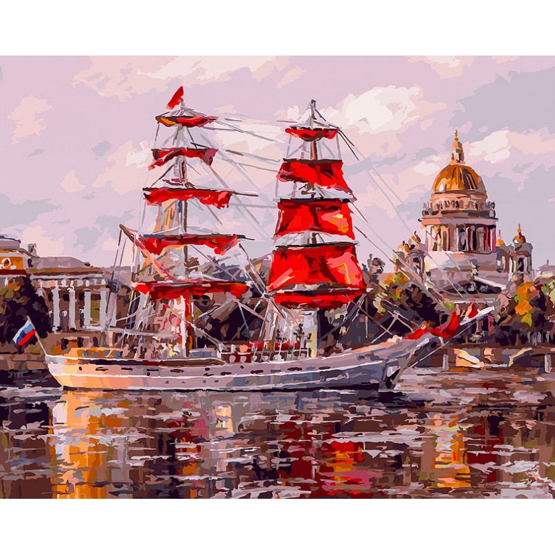 Белоснежка 450-ART Картина по номерам 40 х 50 см Санкт-Петербург. Нева. Алые паруса Фото 1.