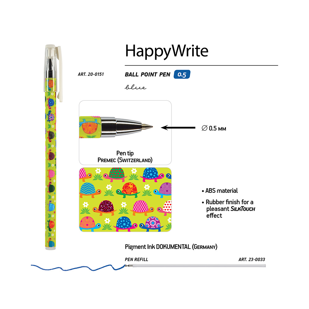 Bruno Visconti ручка шариковая HappyWrite 0.5 мм 20-0151 Черепашки цвет чернил: синий Фото 4.