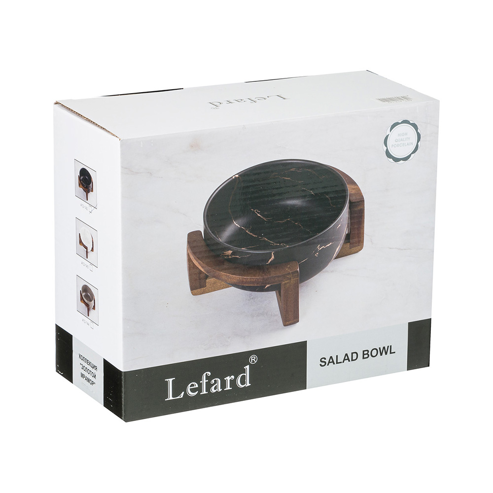 Посуда фарфоровая Lefard Золотой мрамор Салатник на дересянной подставке 2.4 х 1.1 х 1.9 см 412-142 Фото 2.