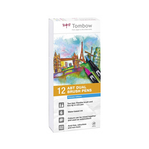 Tombow Набор акварельных маркеров ABT 0.8-3.3 мм 12 цв. кисть/круглое тонкое Фото 1.