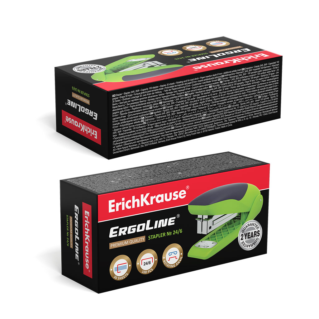 ErichKrause Cтеплер №24/6 ErgoLine до 30 листов ярко-салатовый 46169 Фото 3.