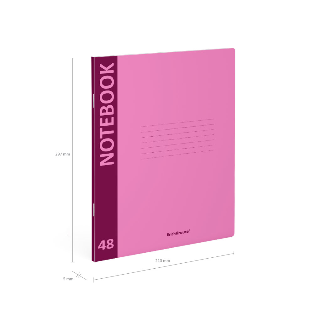 ErichKrause Тетрадь общая Neon в пластиковой обложке A4 210х297 мм 48 л. на скрепке 60 г/кв.м клетка 48224 розовый Фото 5.