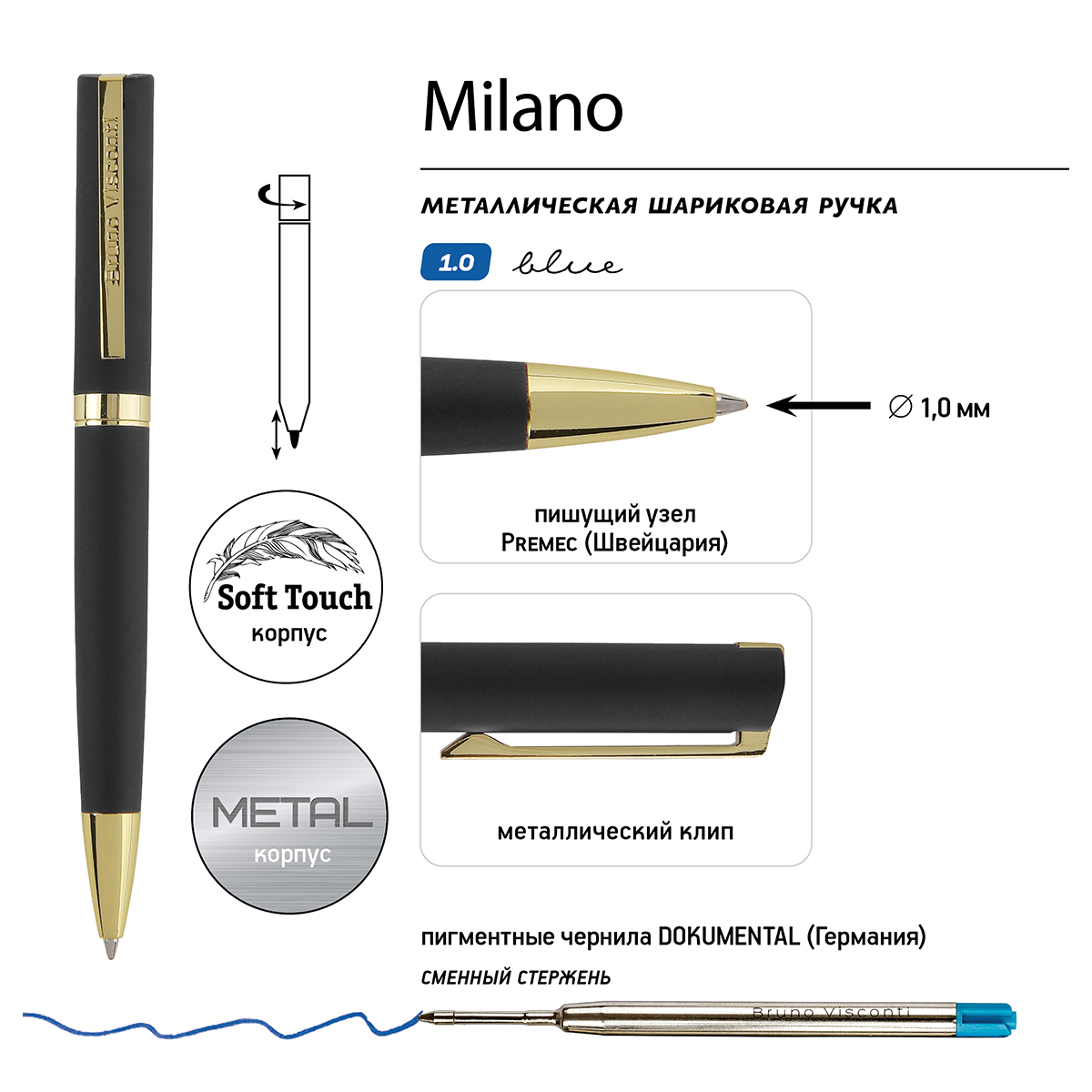 Bruno Visconti Ручка MILANO 1 мм 20-0400-12 цвет чернил: синий Фото 5.